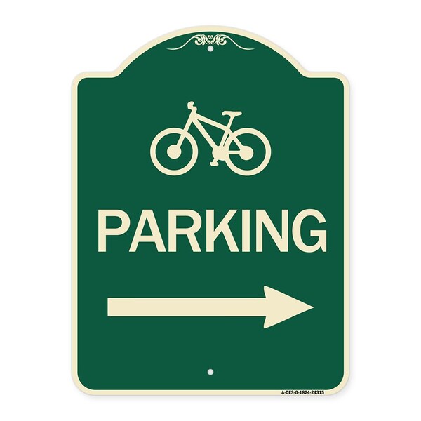 Bicycle Symbol Parking Right Arrow Heavy-Gauge Aluminum Architectural Sign, 24" x 18", G-1824-24315